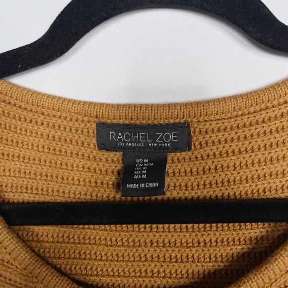 Rachel Zoe Medium M Brown Orange Ribbed Scoop Neck Sweater Long Sleeve Cotton - Picture 5 of 7